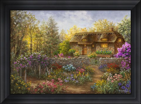 Framed Cottage Garden in Full Bloom Print