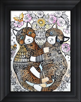 Framed 2 Garden Cats Print
