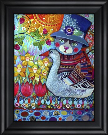 Framed Cat with Goose Print