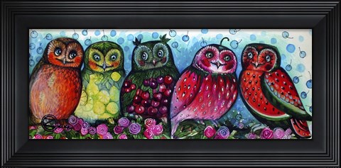 Framed 5 Owls Print