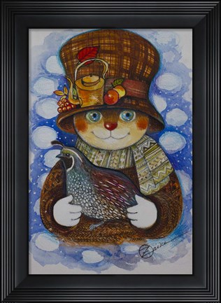Framed Autumn Cat With Quail Print