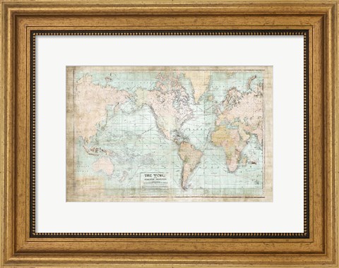 Framed World Map Vintage 1913 Print