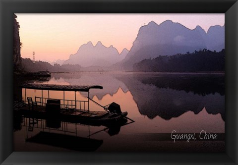 Framed Vintage Boat on River in Guangxi Province, China, Asia Print