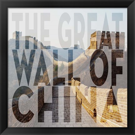 Framed Vintage The Great Wall of China, Asia, Large Center Text II Print