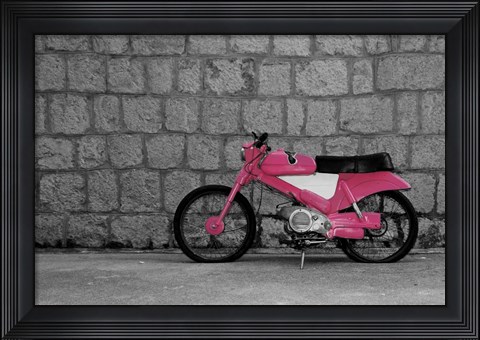 Framed Pop of Color Pink Motorcycle Print
