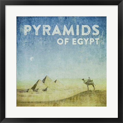 Framed Vintage Pyramids of Giza with Camels, Egypt, Africa Print