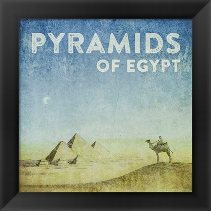 Framed Vintage Pyramids of Giza with Camels, Egypt, Africa Print