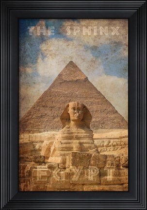 Framed Vintage Great Sphinx of Giza, Pyramids, Egypt, Africa Print