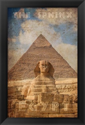 Framed Vintage Great Sphinx of Giza, Pyramids, Egypt, Africa Print