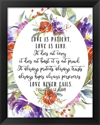 Framed 1 Corinthians 13 4, 7-8 Print