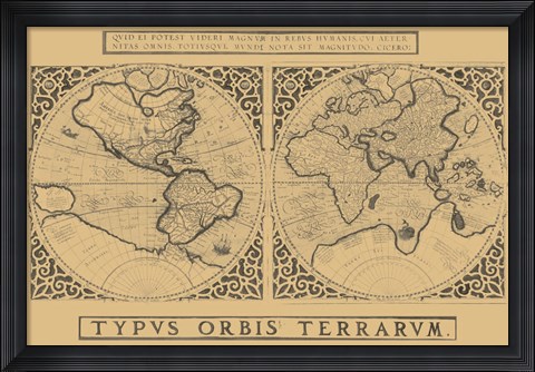 Framed Mercator&#39;s World Map, 1524 Print