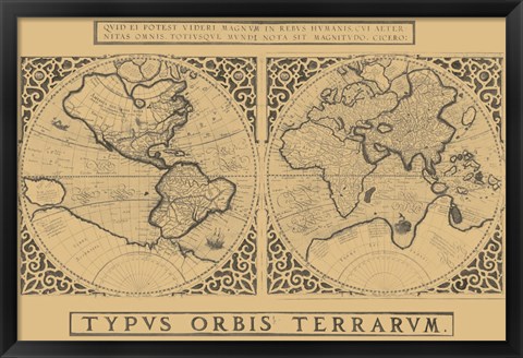 Framed Mercator&#39;s World Map, 1524 Print