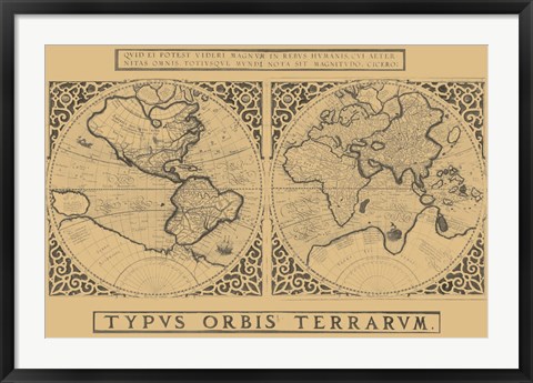 Framed Mercator&#39;s World Map, 1524 Print