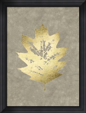 Framed Gold Foil Leaf I on Lichen Wash Print