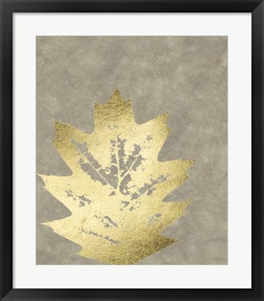 Framed Gold Foil Leaf I on Lichen Wash Print