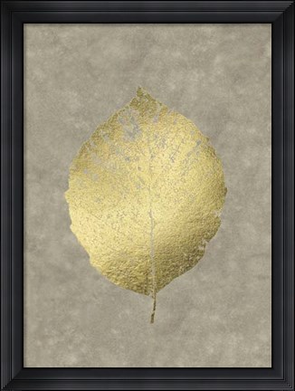 Framed Gold Foil Leaf III on Lichen Wash Print