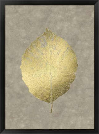 Framed Gold Foil Leaf III on Lichen Wash Print