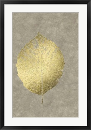 Framed Gold Foil Leaf III on Lichen Wash Print