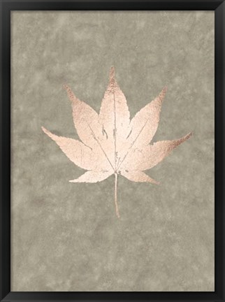 Framed Rose Gold Foil Leaf IV on Lichen Wash Print