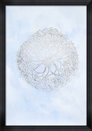 Framed Silver Foil Ocean Gems I on Blue Wash Print