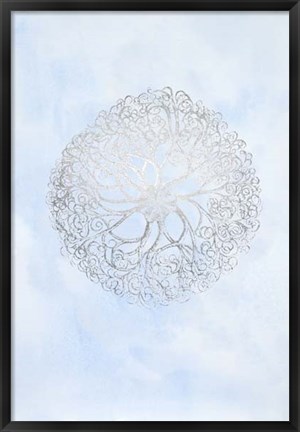 Framed Silver Foil Ocean Gems I on Blue Wash Print