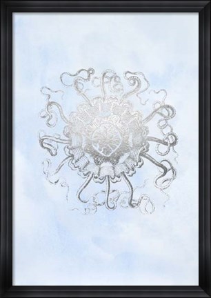 Framed Silver Foil Ocean Gems II on Blue Wash Print