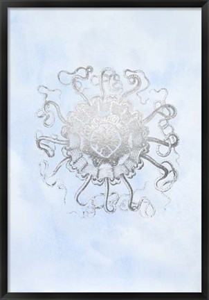 Framed Silver Foil Ocean Gems II on Blue Wash Print