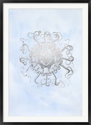 Framed Silver Foil Ocean Gems II on Blue Wash Print