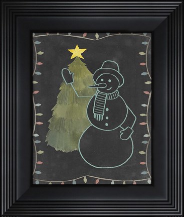 Framed Chalkboard Snowman I Print