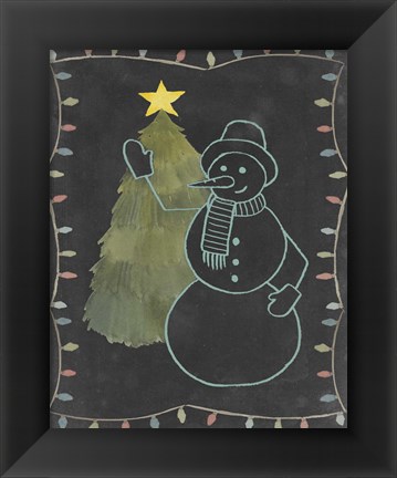 Framed Chalkboard Snowman I Print