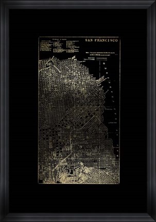 Framed Gold Foil City Map San Francisco on Black Print