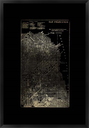 Framed Gold Foil City Map San Francisco on Black Print