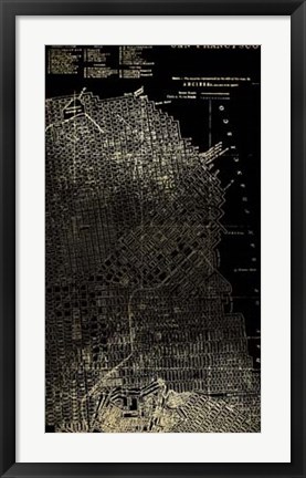Framed Gold Foil City Map San Francisco on Black Print