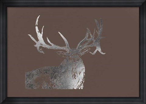 Framed Silver Foil Elk on Bitter Chocolate Print