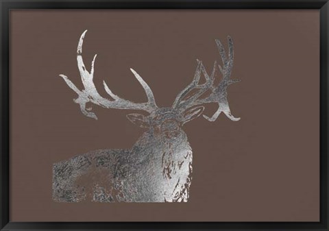 Framed Silver Foil Elk on Bitter Chocolate Print