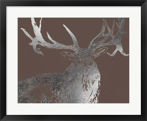 Framed Silver Foil Elk on Bitter Chocolate Print