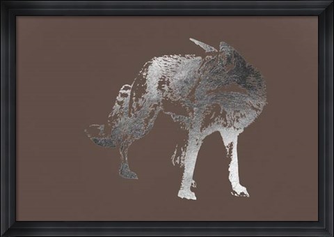 Framed Silver Foil Fox on Bitter Chocolate Print