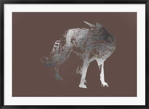 Framed Silver Foil Fox on Bitter Chocolate Print