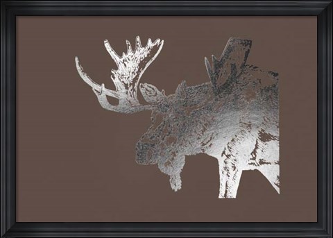 Framed Silver Foil Moose on Bitter Chocolate Print