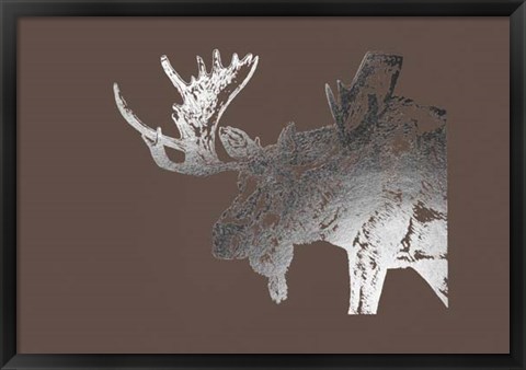 Framed Silver Foil Moose on Bitter Chocolate Print