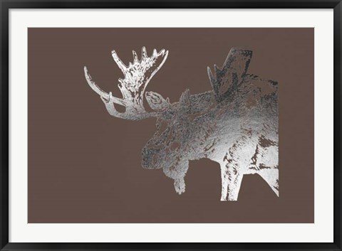 Framed Silver Foil Moose on Bitter Chocolate Print