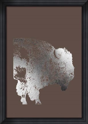 Framed Silver Foil Buffalo on Bitter Chocolate Print