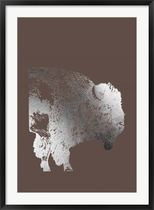 Framed Silver Foil Buffalo on Bitter Chocolate Print