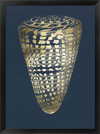 Framed Gold Foil Shell I on Cobalt Print
