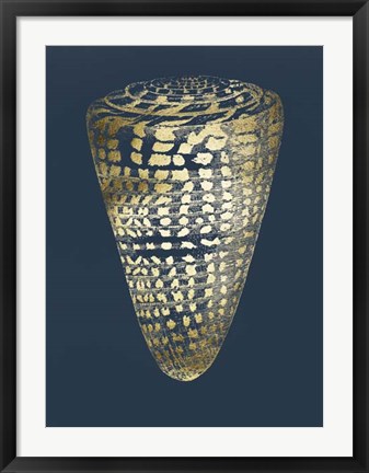 Framed Gold Foil Shell I on Cobalt Print