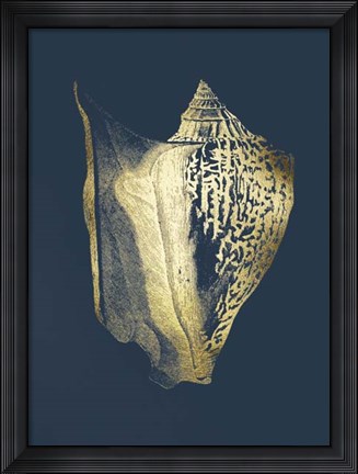 Framed Gold Foil Shell III on Cobalt Print