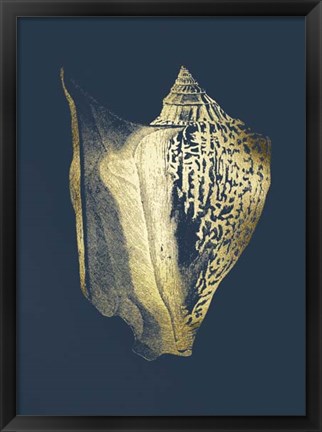 Framed Gold Foil Shell III on Cobalt Print