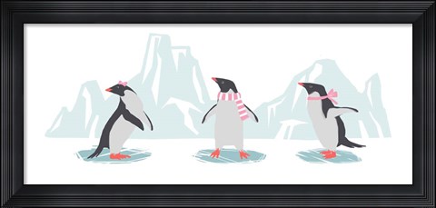 Framed Minimalist Penguin Trio, Girls Print