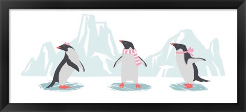 Framed Minimalist Penguin Trio, Girls Print