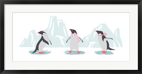 Framed Minimalist Penguin Trio, Girls Print